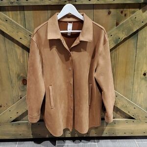 Shacket Tan Utility Jacket for Women Rich Camel Caramel Color Vegan Faux Suede